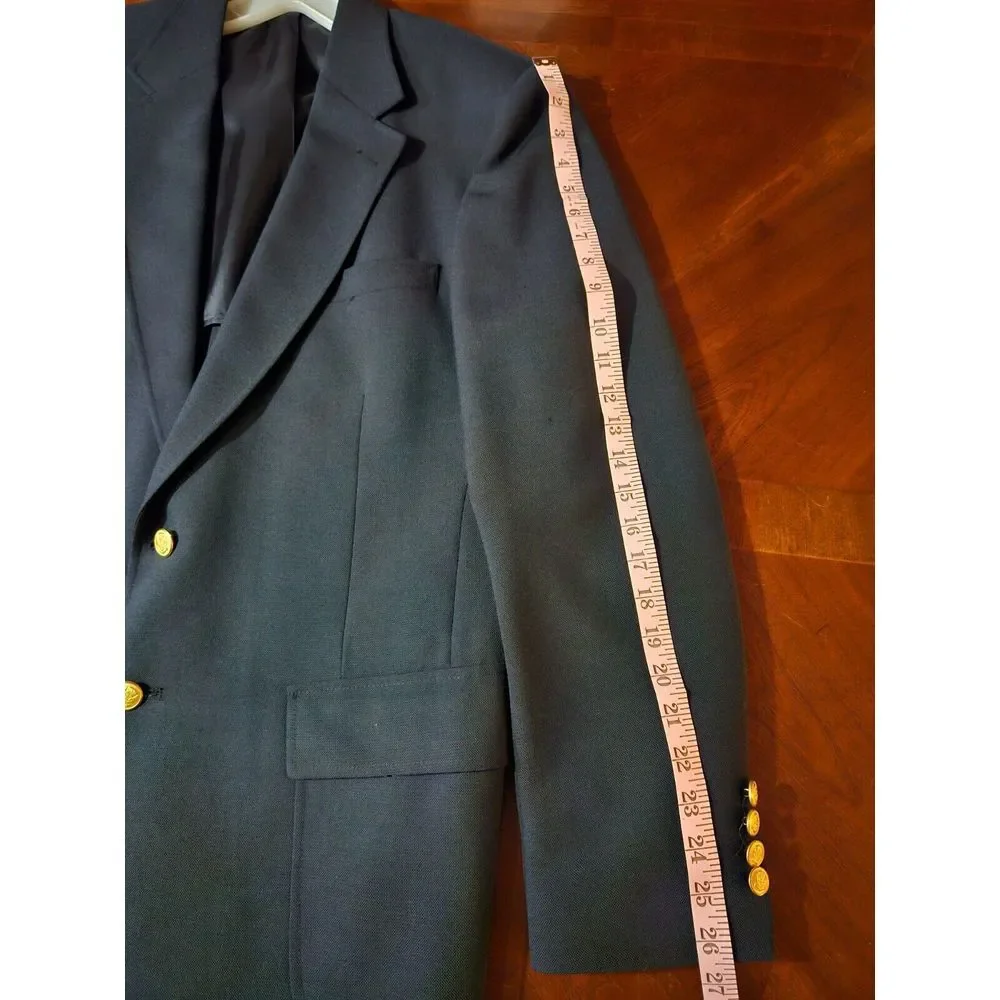 Andhurst Custom Suit Jacket/Sport Coat/Blazer Navy Blue Gold Buttons Made In USA